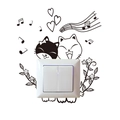 Détail de stickers muraux chat pour interrupteur double avec motifs musique et cœurs - Style Chat Musique