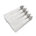 Set of five 6cm white silk tassels with vintage silver caps for DIY jewelry crafts - White