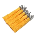 Five bright yellow tassels with vintage silver caps for DIY jewelry making and crafts - Yellow