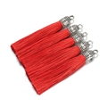 Five-piece set of vibrant red silk tassels with vintage silver caps for jewelry DIY - Red