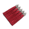 Five pieces of 6cm bright red silk tassels with vintage silver caps for DIY jewelry - Burgundy