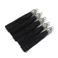 Five black 6cm polyester tassels with silver patterned metal caps and hanging rings - Black