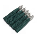 Five dark green tassels with vintage silver engraved caps for DIY jewelry making - Dark Green