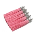 Five pink silk tassels with vintage silver metal caps for handmade DIY jewelry making - Pink