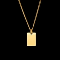 Polished gold minimalist rectangular tag pendant with fine chain on black background - Curb Chain Large Style / Gold