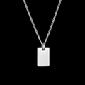Detailed close-up of polished silver square military pendant on a sleek cuban link chain - Curb Chain Large Style / Steel