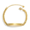 Close-up of golden stainless steel curb chain bracelet with blank rectangular ID plate - Gold Cuban Chain