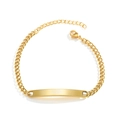 Macro detail of gold-plated cuban link bracelet featuring a polished blank ID bar and lobster clasp - Gold Curb Chain