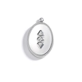 Pendentif ovale en argent avec bordure perlée et pierres blanches sur fond blanc pur - Design Ovale / Petit Argent 40*24*1,8mm