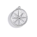 Détail d'un pendentif rond en acier inoxydable argenté avec étoile boussole et texture martelée - Style Étoile Octogonale Ronde / Acier Grand