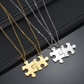 Matching gold and silver stainless steel puzzle piece pendant necklaces for couples - Puzzle Necklace / Steel