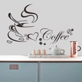 Modern coffee cup wall sticker with hearts and beans for kitchen and dining room decor - 58*30CM Black / Black