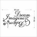 Specifiche dimensionali per adesivo murale Dream Imagine Believe, misure 60cm per 36cm - 57x36cm