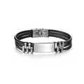 Drielaagse zwart gevlochten roestvrijstalen armband met een gegraveerde metalen plaat - Gekleurd Koord Verspringende Gesp Stijl / Zwart (Zilveren Gesp)