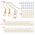 Kit DIY bijoux 500pcs avec crochets d'oreilles dorés, fermoirs silicone et anneaux - Ensemble d'Accessoires de Bijouterie / 300 pièces / Or KC