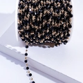 DIY colorful crystal beaded chain with black faceted beads and gold copper beads on a spool - 4mm Rhinestone 3mm Copper Bead Chain