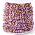 Gold stainless steel chain with round purple enamel sun charms for DIY jewelry making - Ball Chain / 1 Meter/Pack / Purple Gold