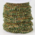 Golden stainless steel DIY jewelry chain with translucent green enamel sun charms on white spool - Ball Chain / 1 Meter/Pack / Green Gold