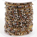 Golden stainless steel enamel sun chain with grey and red beads on a white spool - Ball Chain / 1 Meter/Pack / Gray Gold