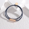 Pulsera minimalista de doble capa en cuero PU azul marino con detalles en oro rosa - Cuerda Azul Profundo (Oro Rosa)
