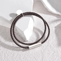 Pulsera de cuero trenzado marrón de doble capa con cierre magnético de acero inoxidable - Cuerda Marrón (Color Acero)