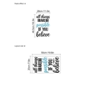 Detailed wall sticker dimensions and layout showing the inspirational English quote and stars - Black And Blue Style (HMP6-1178) / 20cm x 50cm