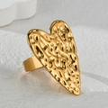 French vintage style large heart ring with gold hammered texture and wide band - Hammered Heart Ring (R764)
