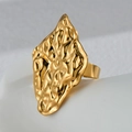 Vintage golden stainless steel ring featuring irregular hammered texture and organic design - Lava Texture Heart Ring (R754)