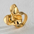 Irregular textured gold lava ring with liquid metal finish and adjustable open band design - Fluid Metal Wrinkled Ring (R763)