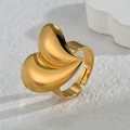 Polished 18k gold plated stainless steel open ring featuring a unique abstract heart motif - Abstract Heart Leaf Ring (R774)