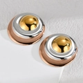 Boucles d'oreilles rondes tricolores de style vintage français en or, argent et rose gold - Style Triple Cercle (OLBE893)