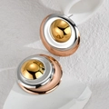 Three-tone geometric circular stud earrings with gold, silver, and rose gold concentric layers - Multi-layer Circular (OLBE893)