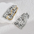 Abstract lava textured geometric earrings with silver and gold plating on stone - Lava Texture Rectangular Style (E902)