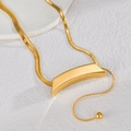 Minimalist 18K gold plated stainless steel curved bar pendant necklace on white sand - Mirror Polished Bar Style (OLBN2192)