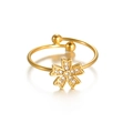 Eleganter offener Goldring aus Edelstahl mit einem funkelnden floralen Zirkon-Element - Fünfblättriges Blumen-Stil (CX813-A)
