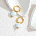 Macro detail of gold-plated hoop earrings featuring light blue shell pendants - Lake Blue (OLBE952-qianhulan)