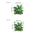 Detail view of tropical monstera leaf wall stickers with layout and paste effect dimensions - Style D56 (14Z4-D56) / 40x40cm