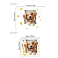 3D puppy window wall sticker with autumn leaves, layout and paste effect dimensions - 13P44-D76/40x40cm 1 Sheet / Brown