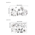 Dettaglio del layout e dell'effetto di posa con dimensioni per l'adesivo murale con conigli - Combinazione Semplice di Flora e Fauna (PB228)