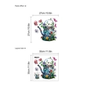Sticker mural arrosoir à fleurs montrant l'effet de pose et les dimensions - Style Bleu (13P3-B30)