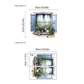 Vintage blue window wall decal with watercolor flowers for living room and balcony - YB635 (Blue Window Potted Plant)