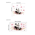 Detalle de vinilo panda y flores de cerezo mostrando medidas de diseño y efecto final - Estilo Panda Padre-Hijo Sakura (ZB232) / 30x60cm
