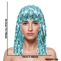 Blue metallic tinsel wig for Independence Day party costume decoration with size markers - Shiny Light Blue