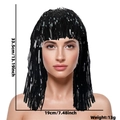 Black tinsel fringe party hat wig with metallic shine for holiday costume dress up - Shiny Black