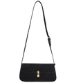 Bolso de hombro minimalista de ante sintético negro con hebilla de herradura dorada - Negro