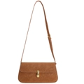 Bolso bandolera chic de cuero PU marrón mate con cierre dorado y correa ajustable - Marrón