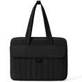 Borsa tote trapuntata nera minimalista per laptop con strisce verticali da donna - Nero