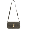 Bolso de hombro minimalista verde oliva oscuro en cuero PU con cierre dorado - Verde