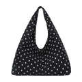 Borsa hobo minimalista in maglia a pois neri e grigi per l'uso quotidiano delle donne - Nero