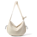 Borsa a tracolla a mezzaluna in nylon beige con cinturino a nodo e coulisse laterale decorativa - Bianco